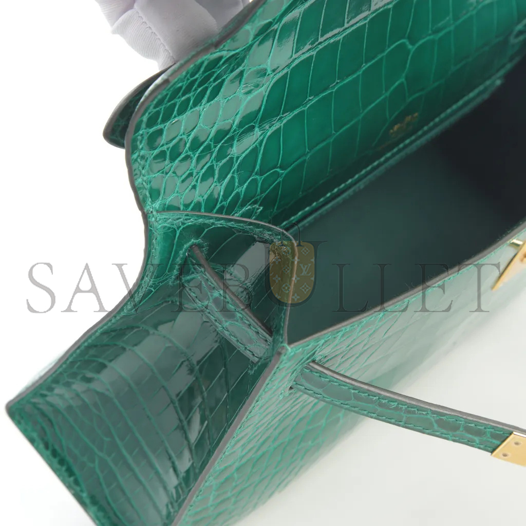H**mes master kelly pochette vert emeraude crocodile leather gold buckle (22*14*7cm)